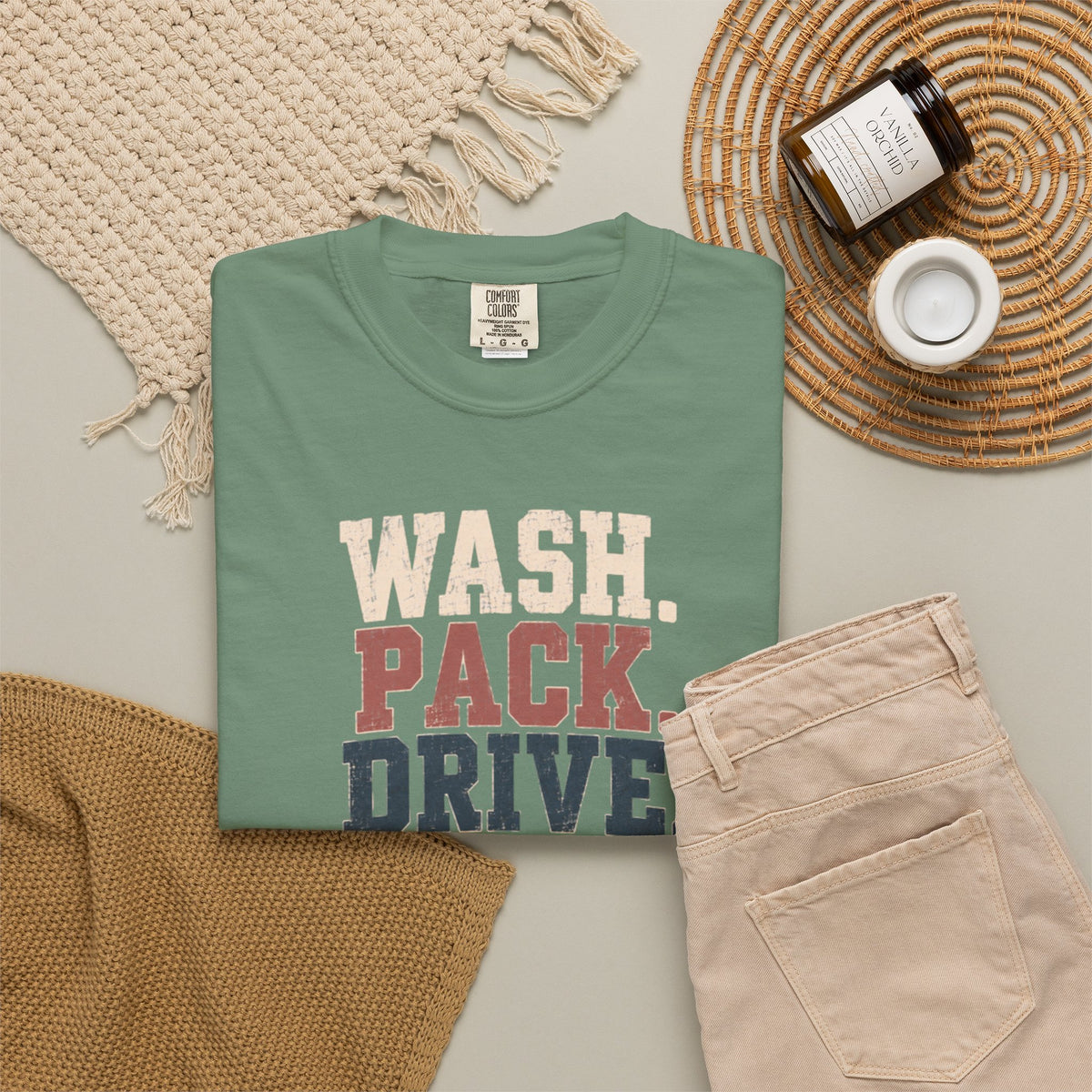 Wash. Pack. Drive. Cheer. Repeat. Graphic T-Shirt