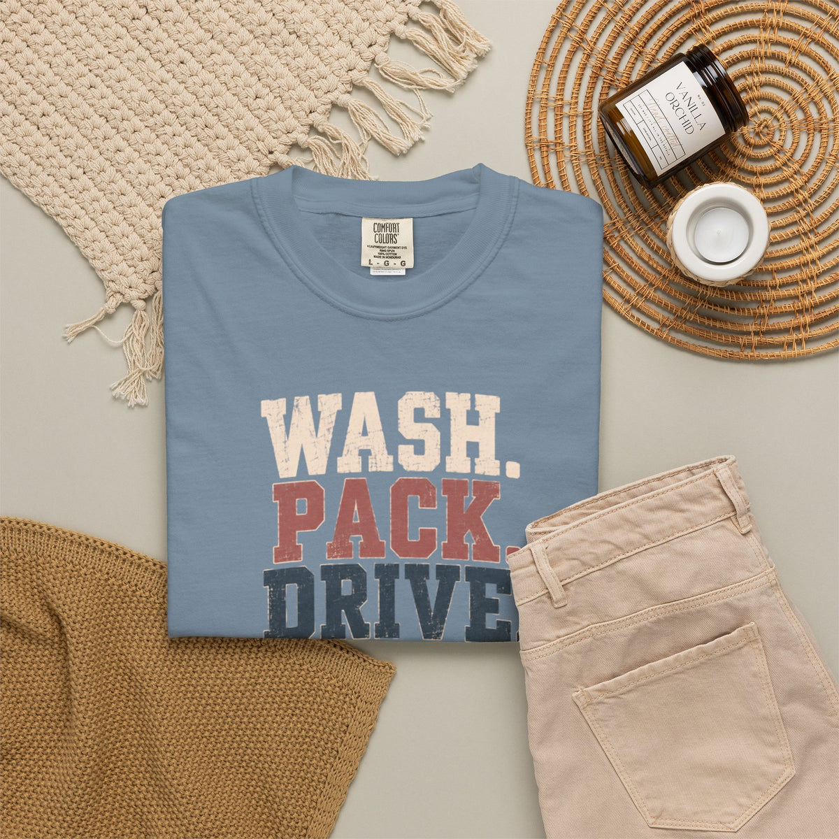 Wash. Pack. Drive. Cheer. Repeat. Graphic T-Shirt