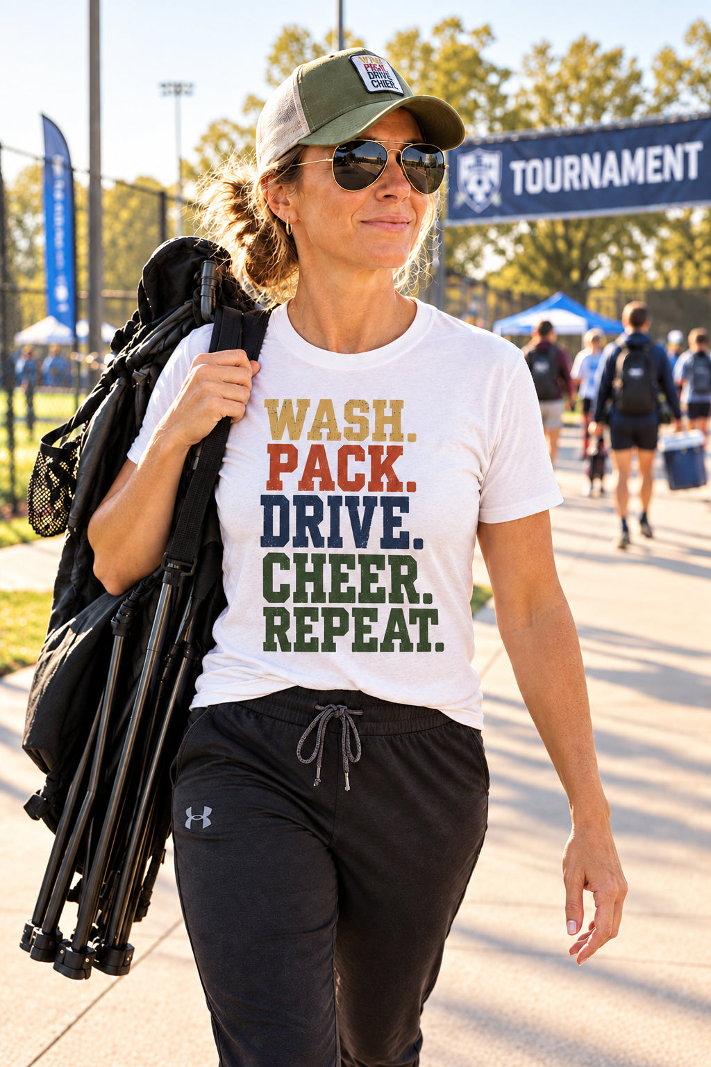 Wash. Pack. Drive. Cheer. Repeat. Graphic T-Shirt